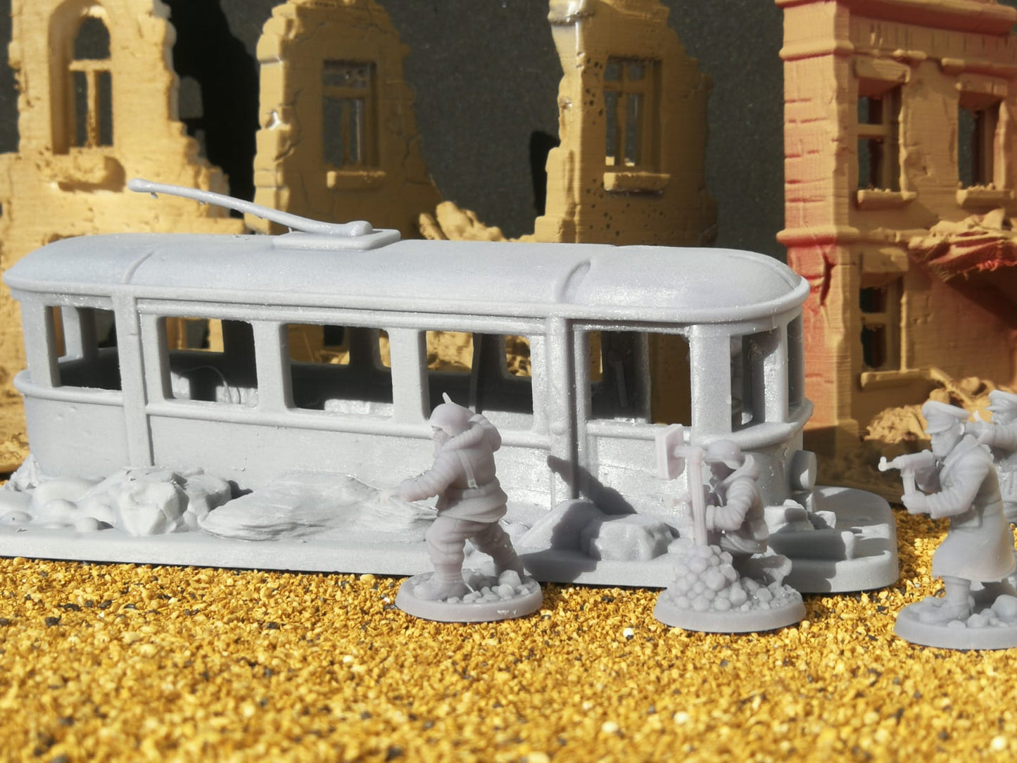 28mm tram destroyed with snow