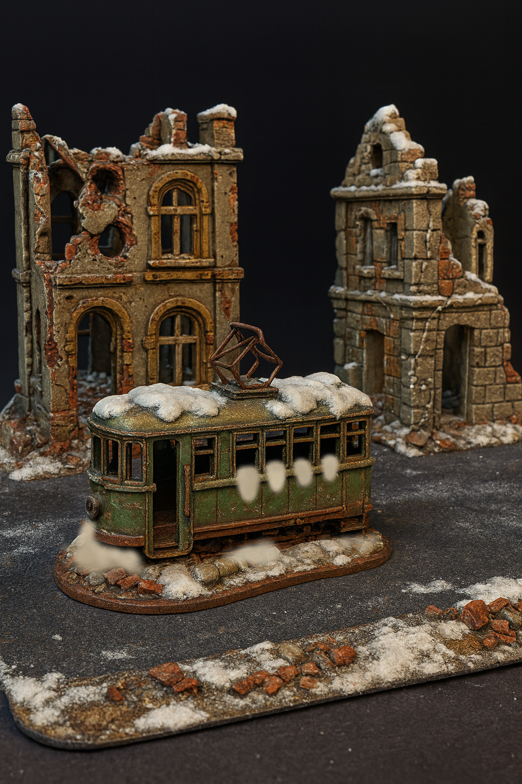 28mm tram destroyed with snow