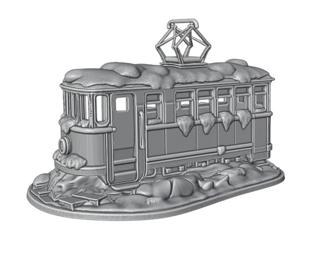 28mm tram destroyed with snow